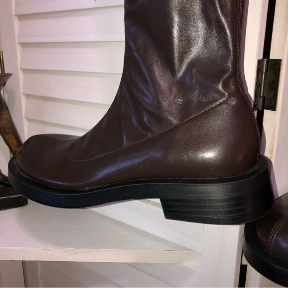 Zara Over The Knee Brown Flat Boots Size 7.5 - Picture 5 of 9